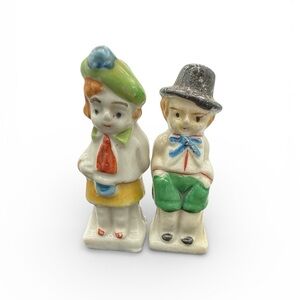 Vintage 50’s Japan Ceramic Boy & Girl Salt & Pepper Shakers w/ Corks